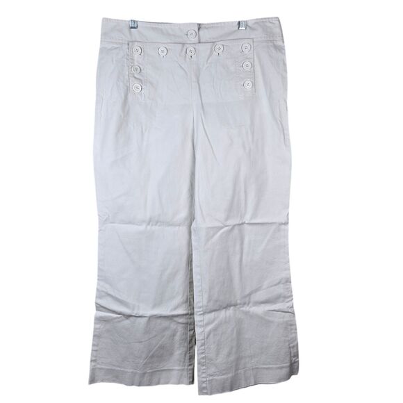 Tory Burch Sailor Pants Sz 14 Wide Leg White Canvas Button Front Nautical - Picture 1 of 7